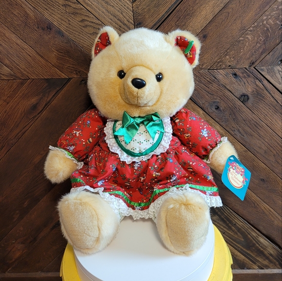 Vintage Toys Kmart Christmas Girl Teddy Bear 22 Plush Red Green Stuffed Animal 986 Puffy
